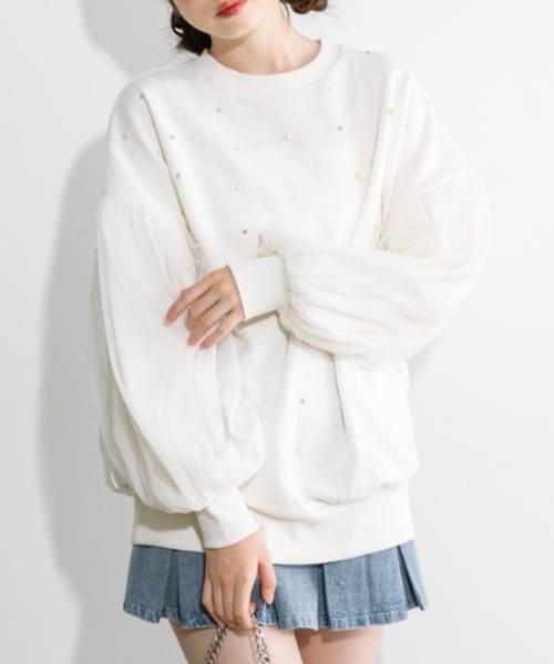 OLIVE des OLIVE(オリーブデオリーブ)の「袖チュール重ねスウェット 1032060320(スウェット・レディース・チャコールグレー/オフホワイト/ブラック・FREE)」の7枚目の写真