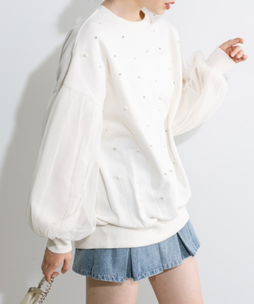 OLIVE des OLIVE(オリーブデオリーブ)の「袖チュール重ねスウェット 1032060320(スウェット・レディース・チャコールグレー/オフホワイト/ブラック・FREE)」の8枚目の写真