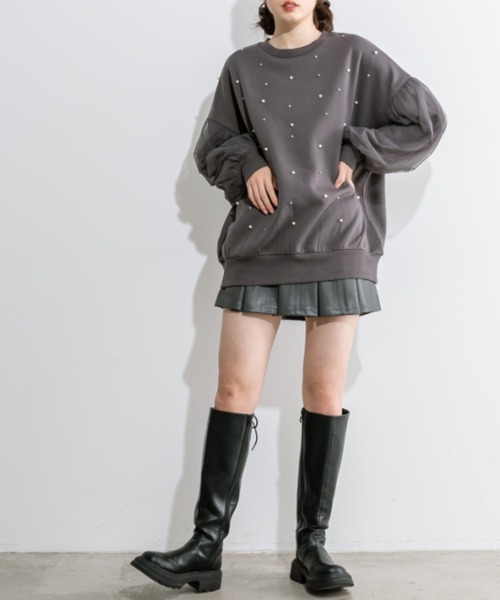 OLIVE des OLIVE(オリーブデオリーブ)の「袖チュール重ねスウェット 1032060320(スウェット・レディース・チャコールグレー/オフホワイト/ブラック・FREE)」の20枚目の写真