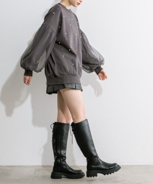 OLIVE des OLIVE(オリーブデオリーブ)の「袖チュール重ねスウェット 1032060320(スウェット・レディース・チャコールグレー/オフホワイト/ブラック・FREE)」の21枚目の写真