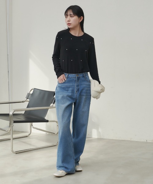 Aunt Marie's（アントマリーズ）の「ビジュ付ロングスリーブトップス（Tシャツ/カットソー・レディース・ブラック/ホワイト/グレー・FREE）」の22枚目の写真