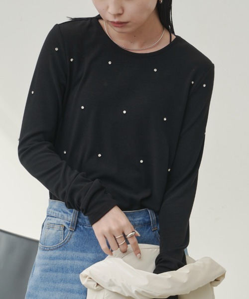 Aunt Marie's（アントマリーズ）の「ビジュ付ロングスリーブトップス（Tシャツ/カットソー・レディース・ブラック/ホワイト/グレー・FREE）」の13枚目の写真