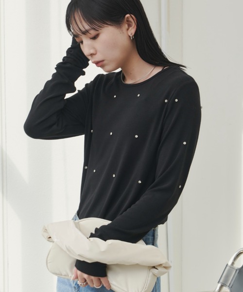 Aunt Marie's（アントマリーズ）の「ビジュ付ロングスリーブトップス（Tシャツ/カットソー・レディース・ブラック/ホワイト/グレー・FREE）」の14枚目の写真