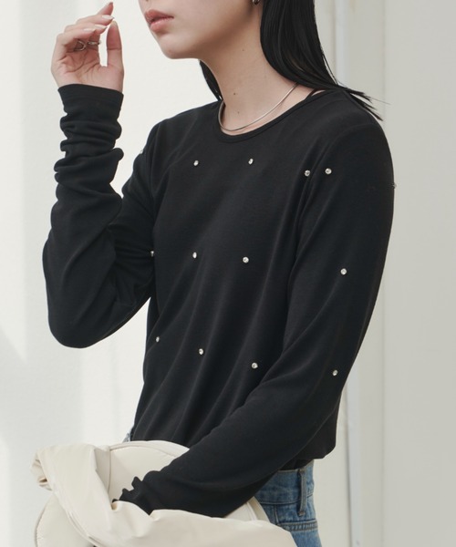 Aunt Marie's（アントマリーズ）の「ビジュ付ロングスリーブトップス（Tシャツ/カットソー・レディース・ブラック/ホワイト/グレー・FREE）」の15枚目の写真