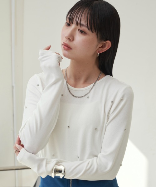 Aunt Marie's（アントマリーズ）の「ビジュ付ロングスリーブトップス（Tシャツ/カットソー・レディース・ブラック/ホワイト/グレー・FREE）」の5枚目の写真