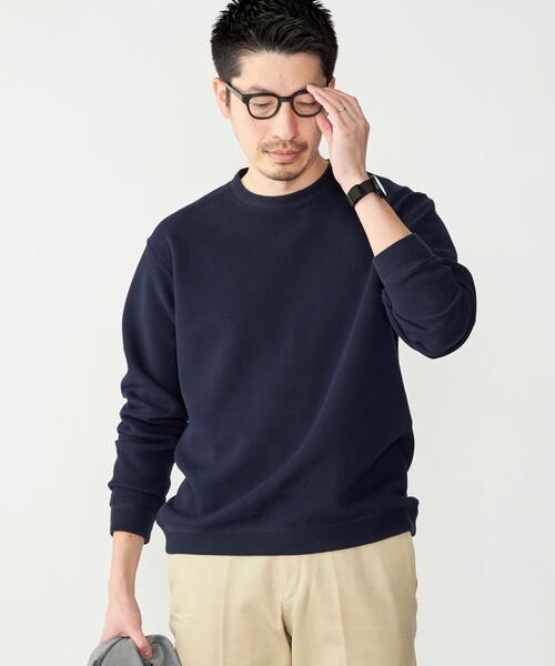 SHIPS(シップス)の「SHIPS: カット ジャカード バーズアイ クルーネック 長袖 Tシャツ(Tシャツ/カットソー・メンズ・ネイビー/ベージュ/グレー・LARGE/MEDIUM/SMALL)」の2枚目の写真