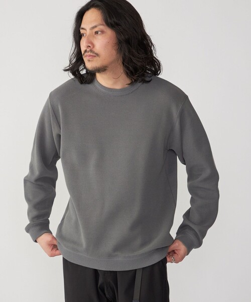 SHIPS(シップス)の「SHIPS: カット ジャカード バーズアイ クルーネック 長袖 Tシャツ(Tシャツ/カットソー・メンズ・ネイビー/ベージュ/グレー・LARGE/MEDIUM/SMALL)」の1枚目の写真