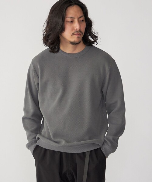 SHIPS(シップス)の「SHIPS: カット ジャカード バーズアイ クルーネック 長袖 Tシャツ(Tシャツ/カットソー・メンズ・ネイビー/ベージュ/グレー・LARGE/MEDIUM/SMALL)」の4枚目の写真