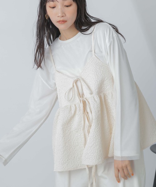 NANO universe（ナノユニバース）の「チュールレイヤードロングスリーブＴシャツ（Tシャツ/カットソー・レディース・ホワイト/サーモンピンク/ブラック・FREE）」の2枚目の写真