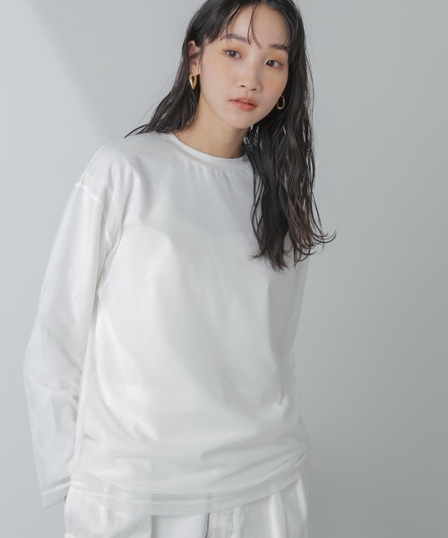 NANO universe（ナノユニバース）の「チュールレイヤードロングスリーブＴシャツ（Tシャツ/カットソー・レディース・ホワイト/サーモンピンク/ブラック・FREE）」の4枚目の写真