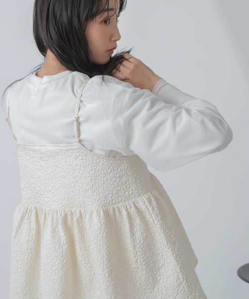 NANO universe（ナノユニバース）の「チュールレイヤードロングスリーブＴシャツ（Tシャツ/カットソー・レディース・ホワイト/サーモンピンク/ブラック・FREE）」の6枚目の写真