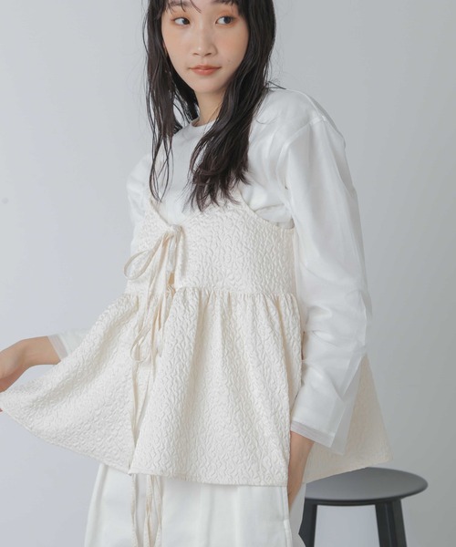 NANO universe（ナノユニバース）の「チュールレイヤードロングスリーブＴシャツ（Tシャツ/カットソー・レディース・ホワイト/サーモンピンク/ブラック・FREE）」の8枚目の写真