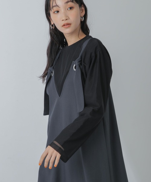 NANO universe（ナノユニバース）の「チュールレイヤードロングスリーブＴシャツ（Tシャツ/カットソー・レディース・ホワイト/サーモンピンク/ブラック・FREE）」の15枚目の写真