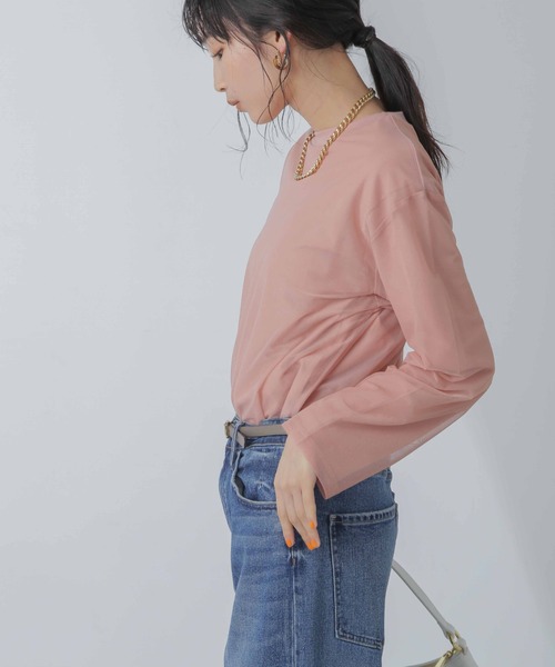 NANO universe（ナノユニバース）の「チュールレイヤードロングスリーブＴシャツ（Tシャツ/カットソー・レディース・ホワイト/サーモンピンク/ブラック・FREE）」の20枚目の写真