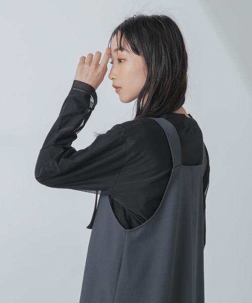 NANO universe（ナノユニバース）の「チュールレイヤードロングスリーブＴシャツ（Tシャツ/カットソー・レディース・ホワイト/サーモンピンク/ブラック・FREE）」の14枚目の写真