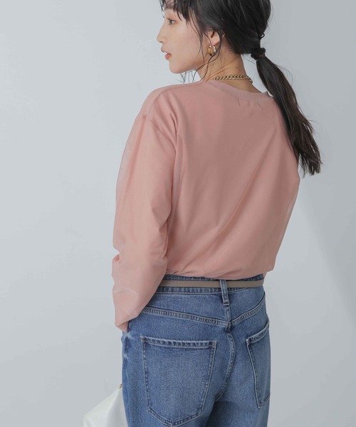 NANO universe（ナノユニバース）の「チュールレイヤードロングスリーブＴシャツ（Tシャツ/カットソー・レディース・ホワイト/サーモンピンク/ブラック・FREE）」の22枚目の写真