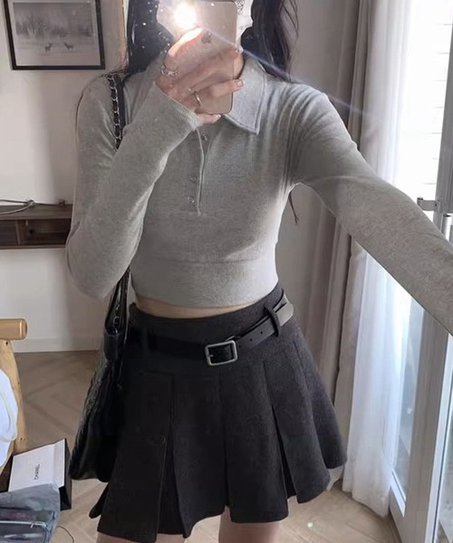 HALEY PESCA（ヘーリーペスカ）の「HALEY PESCA/無地ヘンリーネックポロカットソー ロンT（Tシャツ/カットソー・レディース・ブラック/ホワイト/グレー・SMALL/MEDIUM/LARGE）」の3枚目の写真