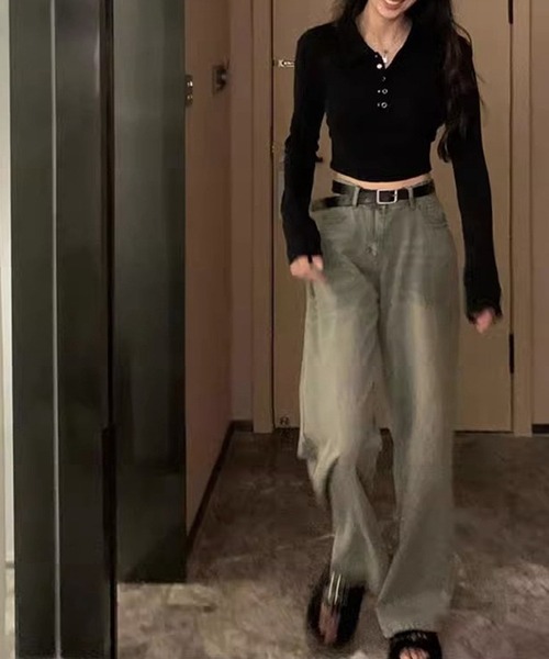 HALEY PESCA（ヘーリーペスカ）の「HALEY PESCA/無地ヘンリーネックポロカットソー ロンT（Tシャツ/カットソー・レディース・ブラック/ホワイト/グレー・SMALL/MEDIUM/LARGE）」の19枚目の写真