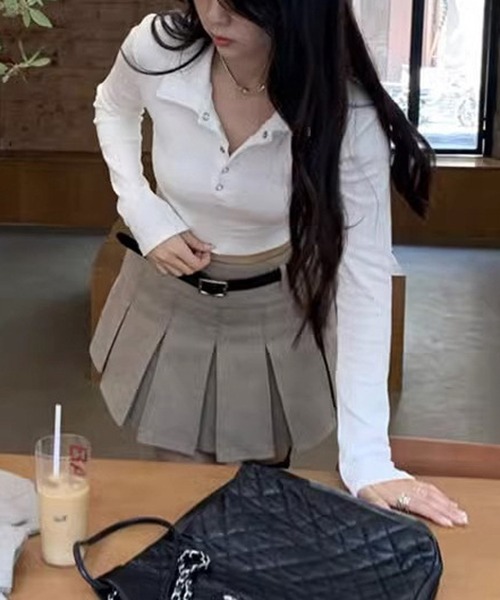 HALEY PESCA（ヘーリーペスカ）の「HALEY PESCA/無地ヘンリーネックポロカットソー ロンT（Tシャツ/カットソー・レディース・ブラック/ホワイト/グレー・SMALL/MEDIUM/LARGE）」の12枚目の写真