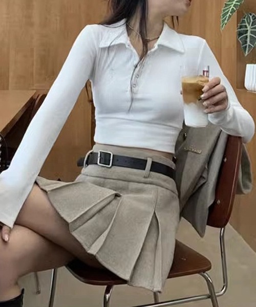 HALEY PESCA（ヘーリーペスカ）の「HALEY PESCA/無地ヘンリーネックポロカットソー ロンT（Tシャツ/カットソー・レディース・ブラック/ホワイト/グレー・SMALL/MEDIUM/LARGE）」の8枚目の写真