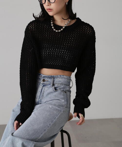 FREE'S MART（フリーズマート）の「ショート丈メッシュニットプルオーバー（ニット/セーター・レディース・ライトグリーン/ブラック/ベージュ・FREE）」の22枚目の写真