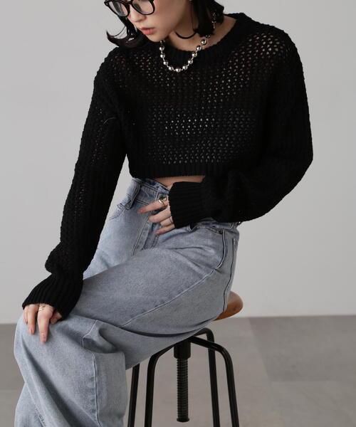 FREE'S MART（フリーズマート）の「ショート丈メッシュニットプルオーバー（ニット/セーター・レディース・ライトグリーン/ブラック/ベージュ・FREE）」の21枚目の写真