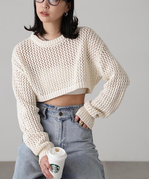 FREE'S MART（フリーズマート）の「ショート丈メッシュニットプルオーバー（ニット/セーター・レディース・ライトグリーン/ブラック/ベージュ・FREE）」の13枚目の写真