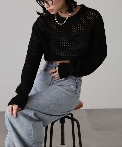 FREE'S MART（フリーズマート）の「ショート丈メッシュニットプルオーバー（ニット/セーター・レディース・ライトグリーン/ブラック/ベージュ・FREE）」の11枚目の写真