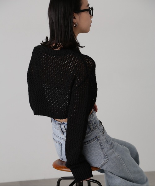 FREE'S MART（フリーズマート）の「ショート丈メッシュニットプルオーバー（ニット/セーター・レディース・ライトグリーン/ブラック/ベージュ・FREE）」の9枚目の写真