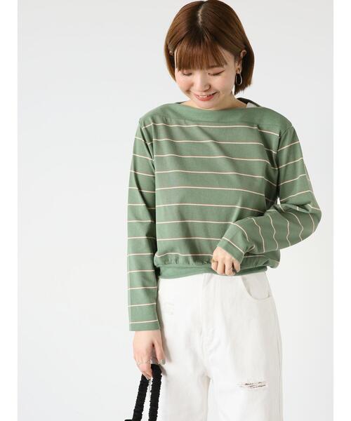 Lugnoncure(ルノンキュール)の「無地/ボーダーデザインプルオーバー(Tシャツ/カットソー・レディース・オフホワイト/ブラック/グリーン・F)」の9枚目の写真