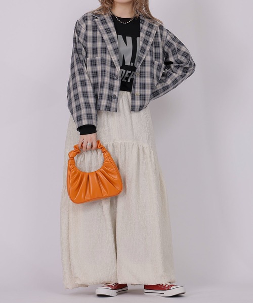 DOUBLE NAME（ダブルネーム）の「チェックショートジャケット（テーラードジャケット・レディース・ベージュ系/ネイビー系・FREE）」の16枚目の写真