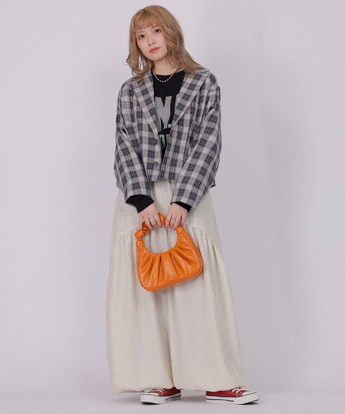 DOUBLE NAME（ダブルネーム）の「チェックショートジャケット（テーラードジャケット・レディース・ベージュ系/ネイビー系・FREE）」の17枚目の写真