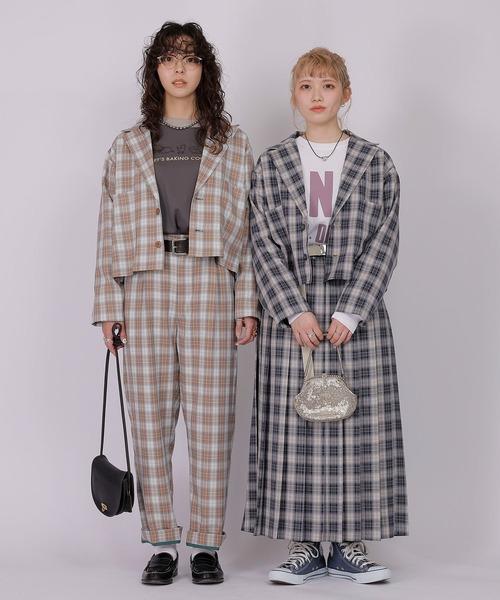 DOUBLE NAME（ダブルネーム）の「チェックショートジャケット（テーラードジャケット・レディース・ベージュ系/ネイビー系・FREE）」の9枚目の写真