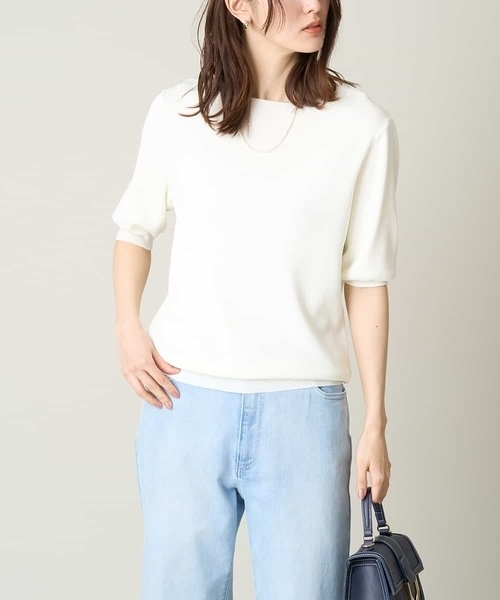 a.v.v(アーヴェヴェ)の「【洗える/接触冷感/UVカット】ボートネックパフスリーブサマーニット(ニット/セーター・レディース・ライトブルー/ブラック/ホワイト/ライトグレー/レッド/ライトグリーン・36/38/40/42/34)」の2枚目の写真