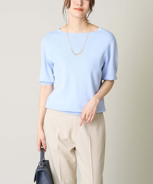 a.v.v(アーヴェヴェ)の「【洗える/接触冷感/UVカット】ボートネックパフスリーブサマーニット(ニット/セーター・レディース・ライトブルー/ブラック/ホワイト/ライトグレー/レッド/ライトグリーン・36/38/40/42/34)」の5枚目の写真