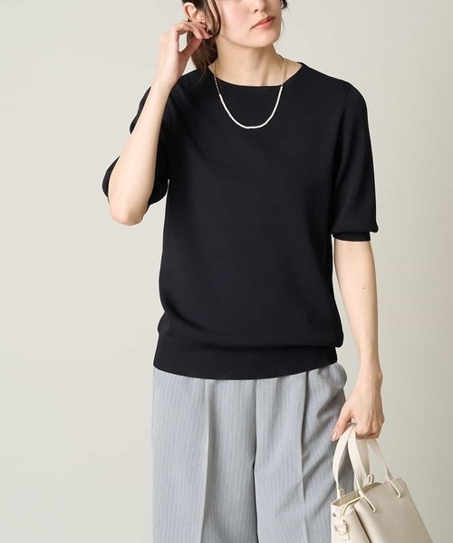 a.v.v(アーヴェヴェ)の「【洗える/接触冷感/UVカット】ボートネックパフスリーブサマーニット(ニット/セーター・レディース・ライトブルー/ブラック/ホワイト/ライトグレー/レッド/ライトグリーン・36/38/40/42/34)」の3枚目の写真