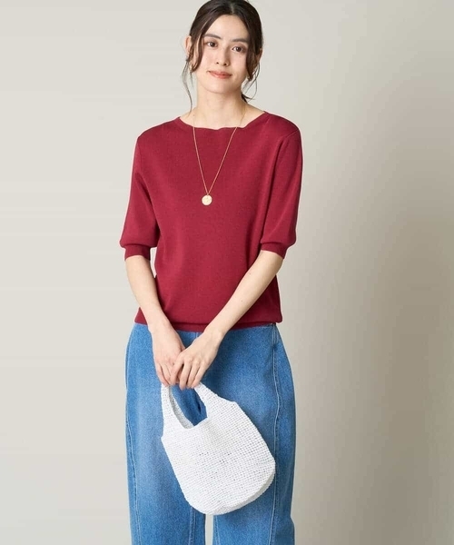 a.v.v(アーヴェヴェ)の「【洗える/接触冷感/UVカット】ボートネックパフスリーブサマーニット(ニット/セーター・レディース・ライトブルー/ブラック/ホワイト/ライトグレー/レッド/ライトグリーン・36/38/40/42/34)」の7枚目の写真