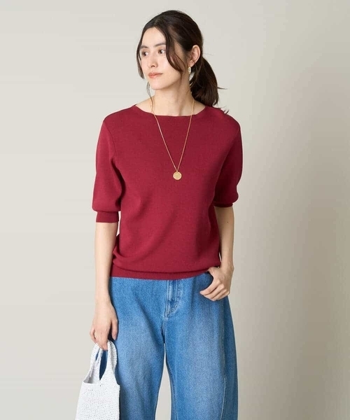 a.v.v(アーヴェヴェ)の「【洗える/接触冷感/UVカット】ボートネックパフスリーブサマーニット(ニット/セーター・レディース・ライトブルー/ブラック/ホワイト/ライトグレー/レッド/ライトグリーン・36/38/40/42/34)」の8枚目の写真