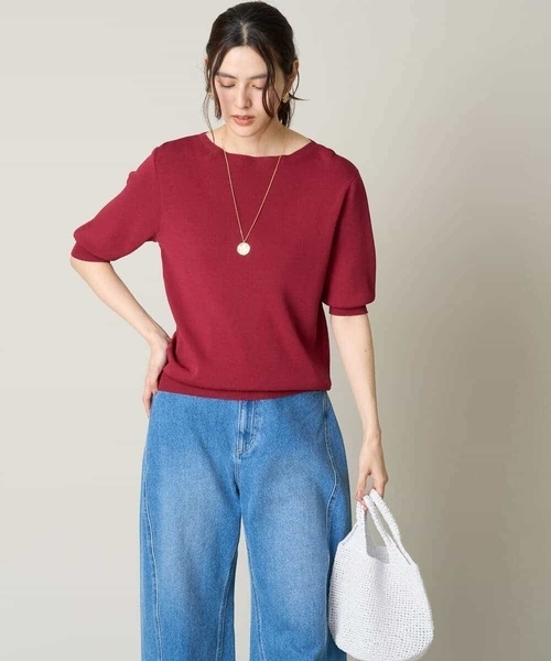 a.v.v(アーヴェヴェ)の「【洗える/接触冷感/UVカット】ボートネックパフスリーブサマーニット(ニット/セーター・レディース・ライトブルー/ブラック/ホワイト/ライトグレー/レッド/ライトグリーン・36/38/40/42/34)」の9枚目の写真