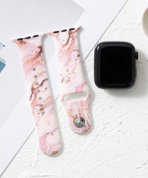emonique(エモニーク)の「シリコン製 Apple Watch バンド マーブル柄 スマートウォッチバンド【38/40/41/42/44/45/49mm対応】(デジタル腕時計・レディース・ブラック/ネイビー/グレー/ピンク/グレー系その他/チャコール・42/38)」の1枚目の写真
