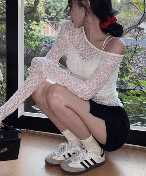 MEMECLE（メメクル）の「【 MEMECLE / メメクル 】レーストップス（Tシャツ/カットソー・レディース・ホワイト/ブラック・FREE）」の3枚目の写真