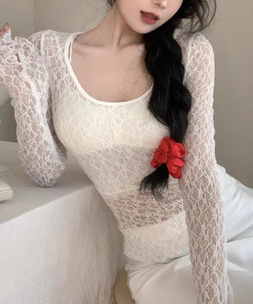 MEMECLE（メメクル）の「【 MEMECLE / メメクル 】レーストップス（Tシャツ/カットソー・レディース・ホワイト/ブラック・FREE）」の4枚目の写真