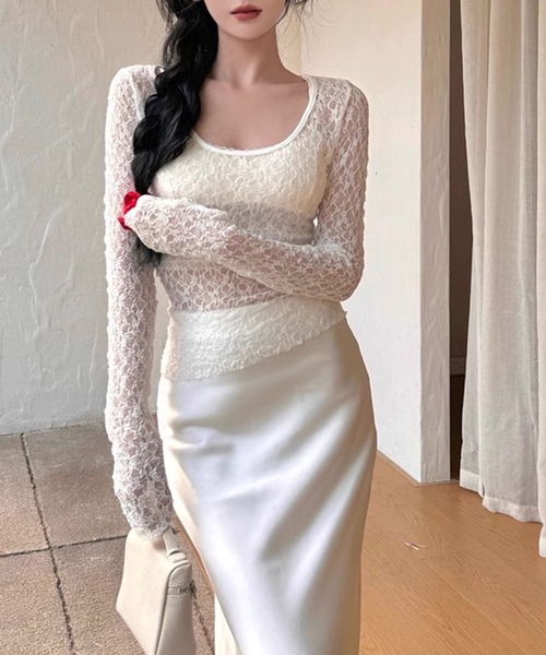 MEMECLE（メメクル）の「【 MEMECLE / メメクル 】レーストップス（Tシャツ/カットソー・レディース・ホワイト/ブラック・FREE）」の7枚目の写真