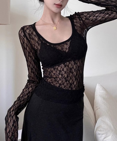 MEMECLE（メメクル）の「【 MEMECLE / メメクル 】レーストップス（Tシャツ/カットソー・レディース・ホワイト/ブラック・FREE）」の13枚目の写真