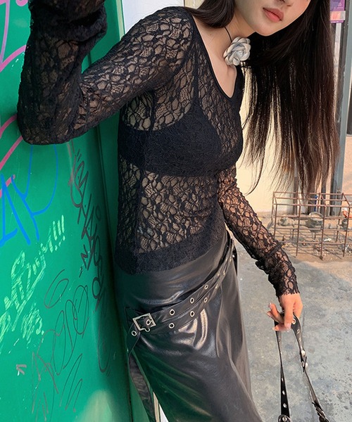 MEMECLE（メメクル）の「【 MEMECLE / メメクル 】レーストップス（Tシャツ/カットソー・レディース・ホワイト/ブラック・FREE）」の17枚目の写真