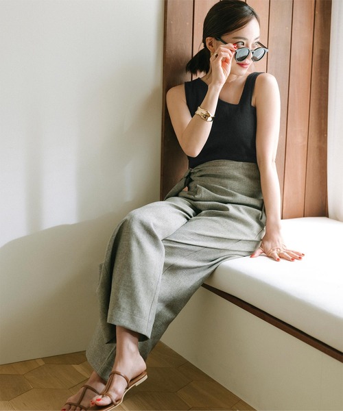 UR'S(ユアーズ)の「カップ付アシンメトリーデザインタンクトップ(キャミソール・レディース・グレー系その他/ブラック/カーキ/ホワイト・S/M/L)」の9枚目の写真