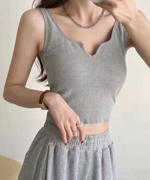 キーネック クロップド リブ カップ付き タンクトップ