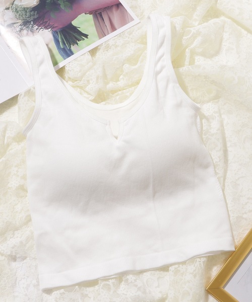 Lace Ladies(レースレディース)の「キーネック クロップド リブ カップ付き タンクトップ(タンクトップ・レディース・ミント/グレー/ブラック/ホワイト・FREE)」の9枚目の写真