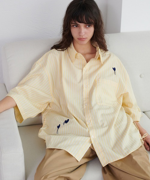 HEART EMBROIDERY STRIPE SHIRT / ハート刺繍シャーリング