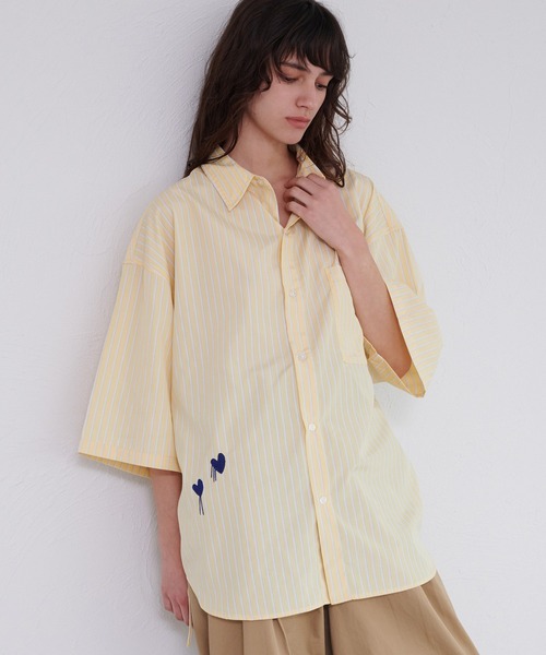 シャツ IONSEOUL Star Embroidery Stripe Shirt JE347 HEART EMBROIDERY STRIPE SHIRT / ハート刺繍シャーリング